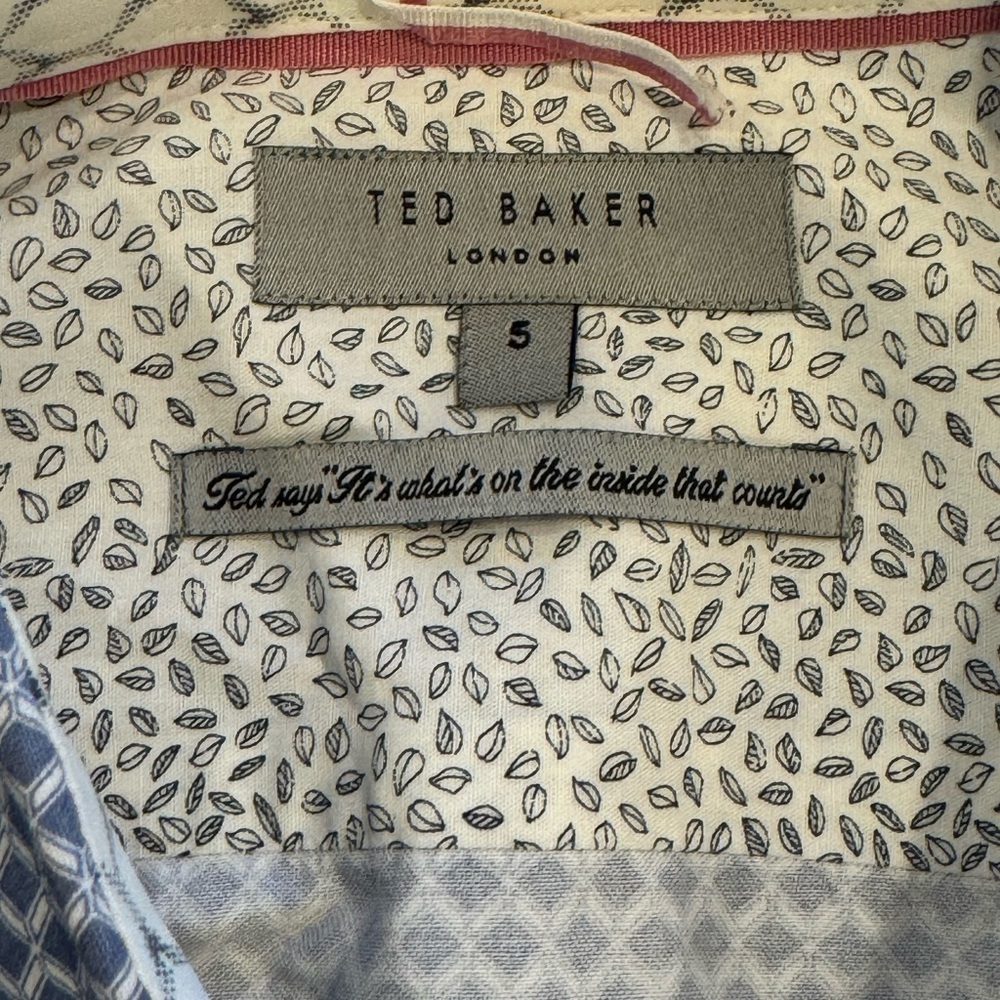 Ted Baker London Blue Geometric Diamond Print Short Sleeve Button Down Shirt XL - Picture 3 of 15